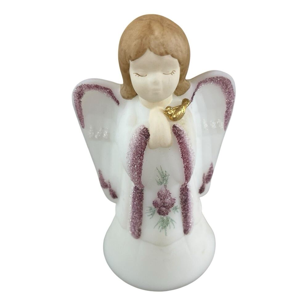 Fenton Art Vintage Praying Angel Figurine Hand Painted Signed M. Shaffer 6"